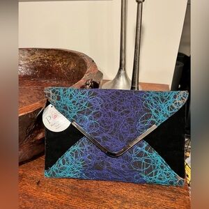 Fun Boutique Black Velvet Clutch/Shoulder Bag; Colorful Abstract Embroidery NWT